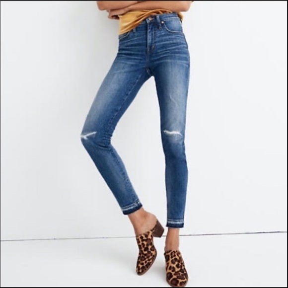 Madewell Denim - Madewell blue high rise skinny distressed jeans
